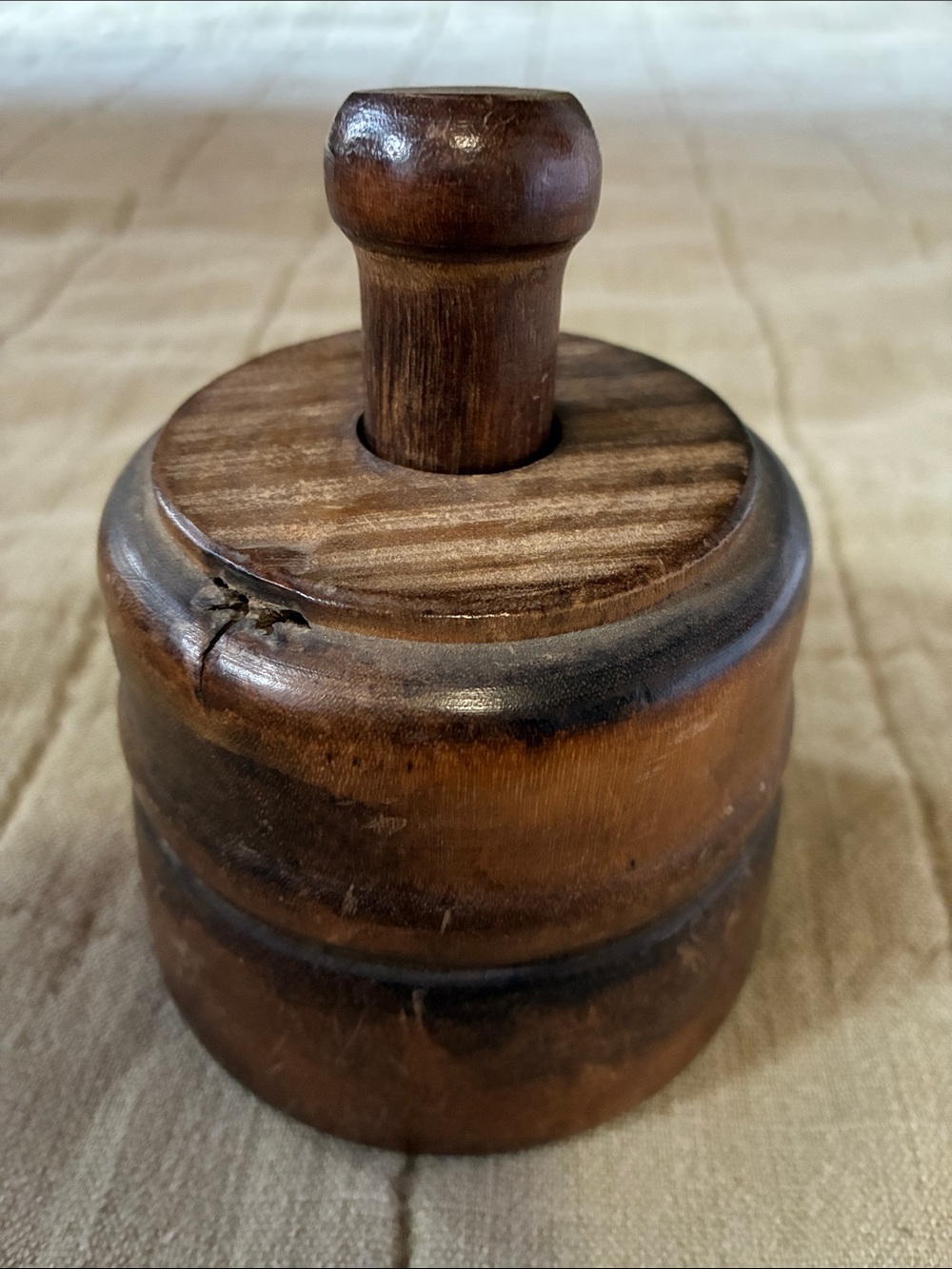 Handcrafted Brown Wooden Butter Press with Tulip Handle